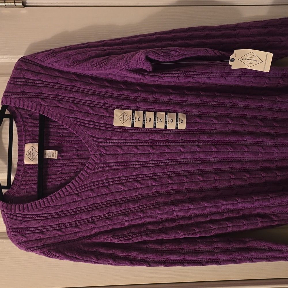 ST. JOHN'S BAY WOMEN'S PLUS SIZE PURPLE BLUE V-NECK CABLE SWEATER SIZE 0X